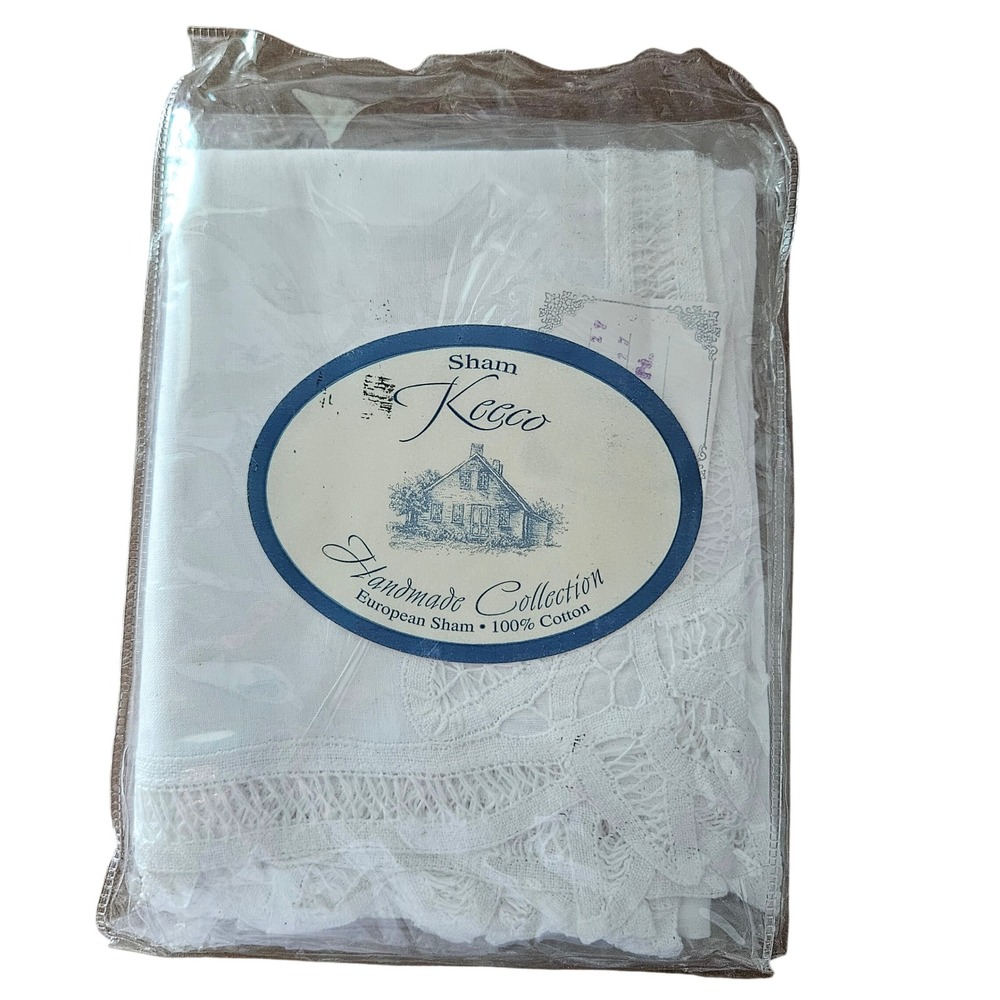 Keeco Handmade Collection European Sham White 100% Cotton Lace Embroidery NEW